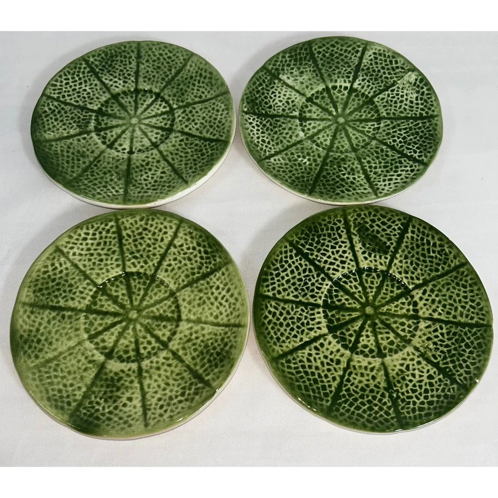 Vintage Knobler Japan ceramic‎ majolica art pottery fruit bowls & Saucers 8Pc